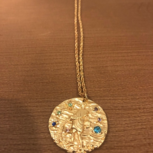 AQUARIUS Crystal Encrusted Zodiac Sign Necklace - Picture 2 of 4